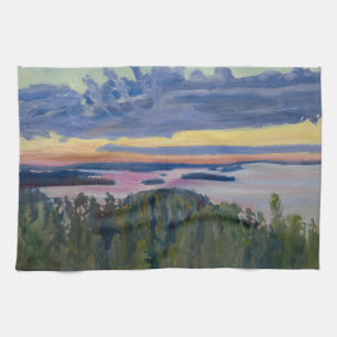 Akseli Gallen-Kallela - View over a Lake at Sunset Tea Towel
