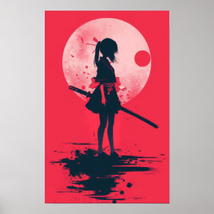 Akure Girl Samurai Cute Japanese Wall Art Poster
