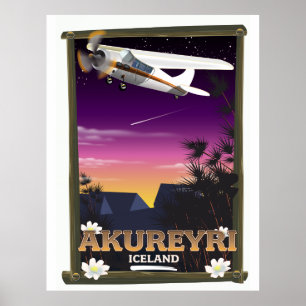 Akureyri Iceland travel poster