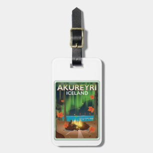 Akureyri Iceland travel poster Luggage Tag