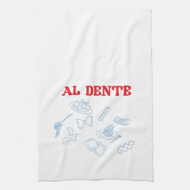 Al Dente Red and Blue Tea Towel (Vertical)