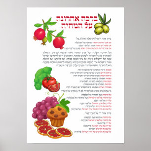 Al haMichya Hebrew Blessing After Food Colourful Poster