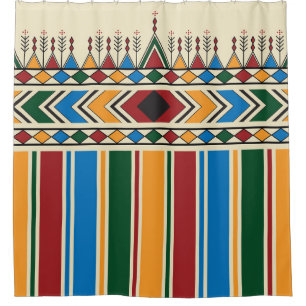 Al-Qatt Al-Asiri inspired geometric pattern. Shower Curtain
