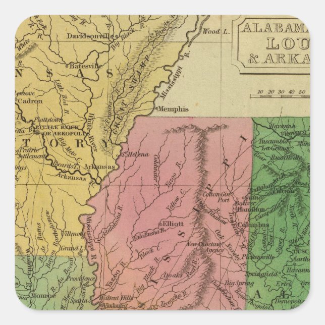 Ala, Miss, La, Ark Square Sticker (Front)