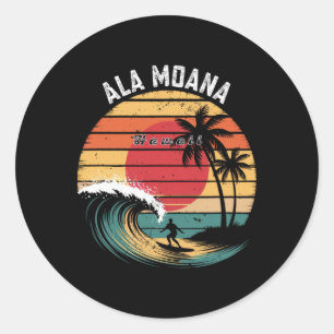 Ala Moana Beach Hawaii Beach Surfing Classic Round Sticker