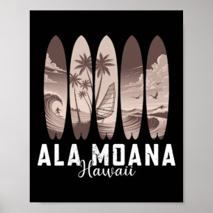 Ala Moana Beach Hawaii Surfboard Men Women Surfing Poster