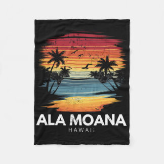 Ala Moana Beach Hawaii Surfboard Surfing Vintage  Fleece Blanket
