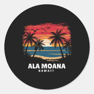 Ala Moana Beach Hawaii Surfboarder Palm Tree Souve Classic Round Sticker