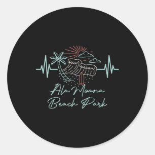 Ala Moana Beach Park Hawaii Heartbeat Surfboarder Classic Round Sticker