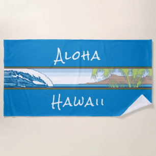 Ala Moana Diamond Head Hawaiian Surf Sign - Blue Beach Towel