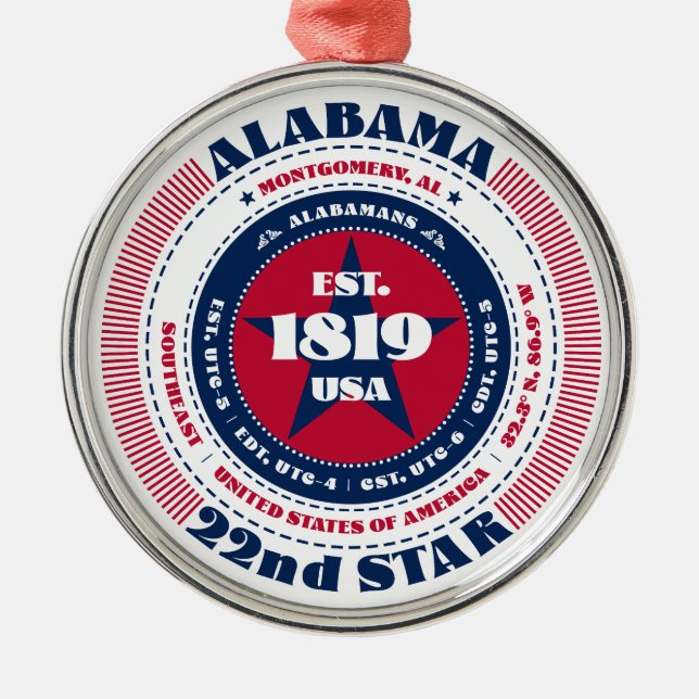 Alabama 22nd State Christmas Ornament (Front)