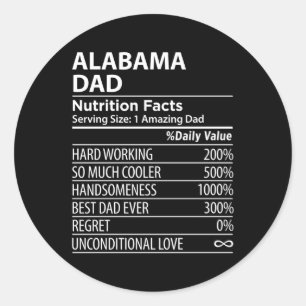 Alabama Al Dad Nutrition Facts S Usa State Classic Round Sticker