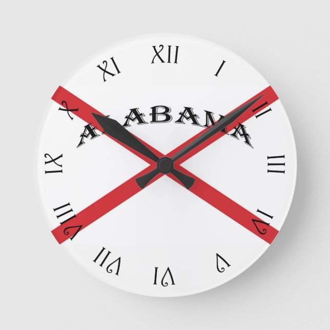 Alabama and Flag Black Script Roman Numbers wccnt Round Clock (Front)