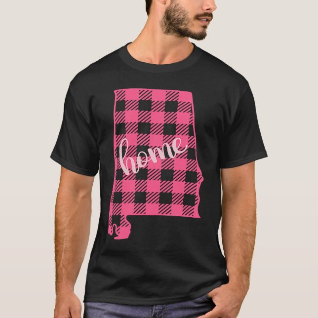 Alabama Buffalo Plaid Home State Country Pink Plai T-Shirt (Front)