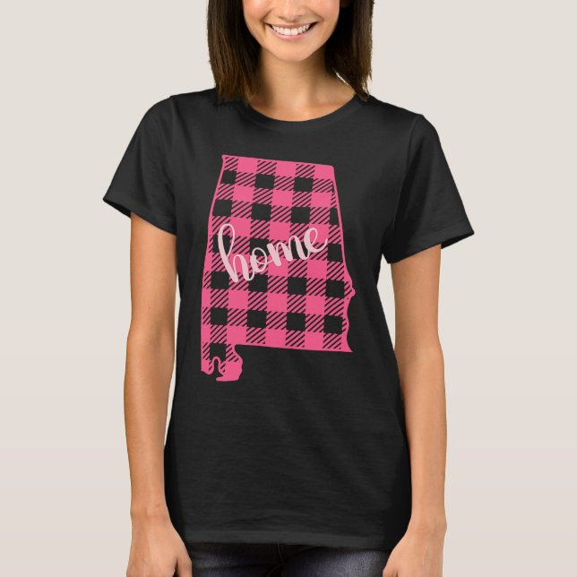 Alabama Buffalo Plaid Home State Country Pink Plai T-Shirt (Front)