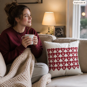 Alabama Crimson Red Hearts Grid Pattern Cushion