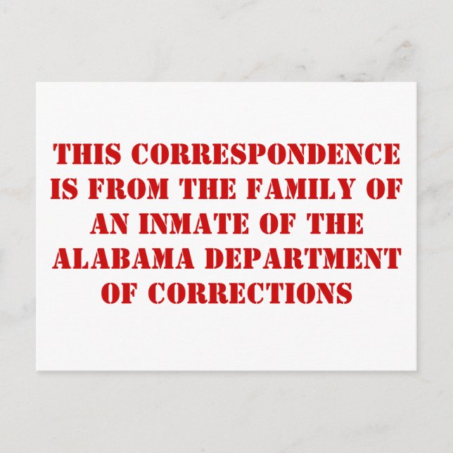 Alabama family DoC Postcard (Front)