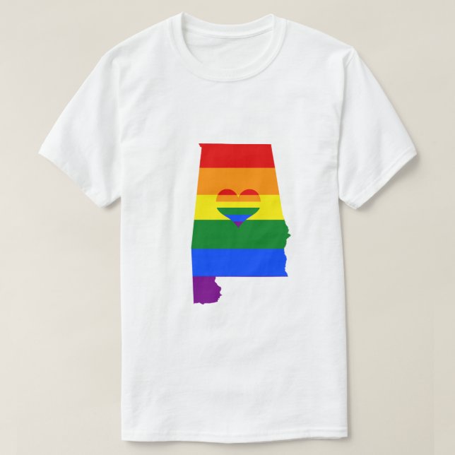 Alabama Gay Pride Rainbow Flag Heart GLBTQ Design T-Shirt (Design Front)