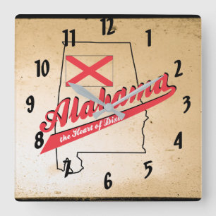 Alabama Heart of Dixie Square Wall Clock