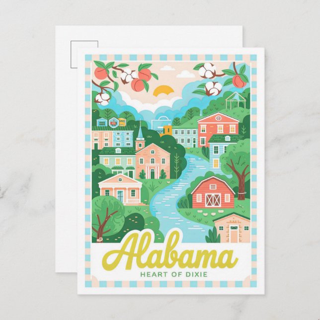 Alabama Heart of Dixie USA Summer Travel Postcard (Front/Back)