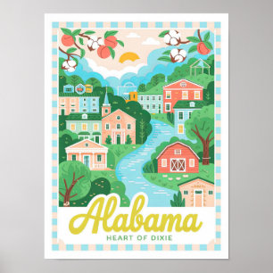 Alabama Heart of Dixie USA Summer Travel Poster
