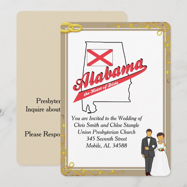 Alabama Heart of Dixie Wedding Invitation (Front/Back)