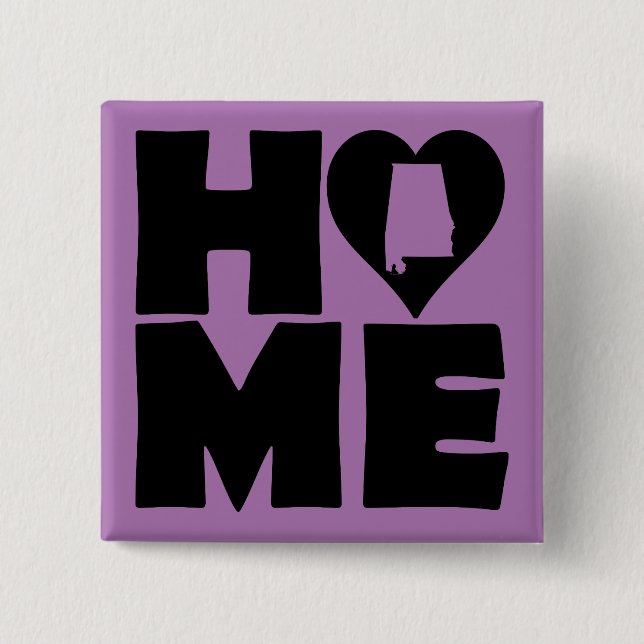 Alabama Home Heart State Button Badge Pin (Front)