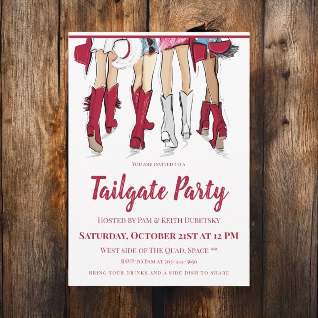 Alabama Ladies Cowboy Boots Crimson Tailgate Party Invitation (Creator Uploaded)