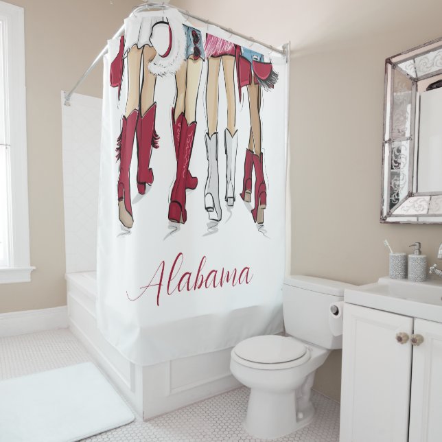 Alabama Ladies Fashion Cowboy Boot Red White Shower Curtain (In Situ)