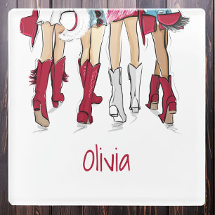 Alabama Ladies Fashion Cowboy Boots Crimson Name Glass Coaster