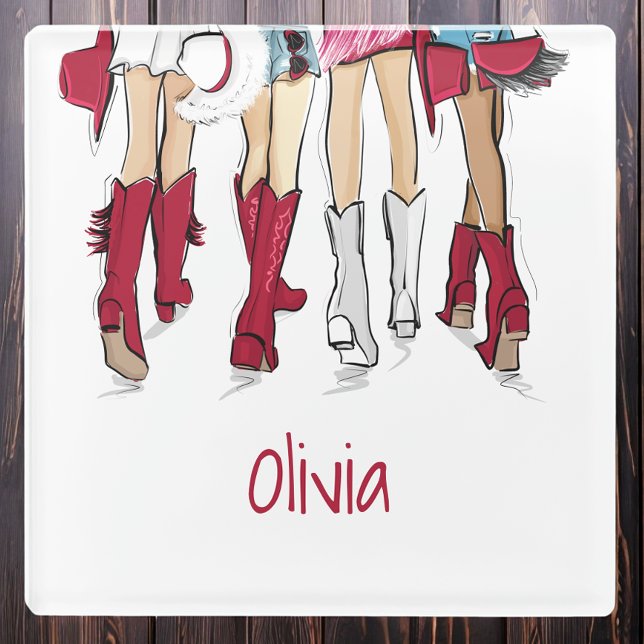 Alabama Ladies Fashion Cowboy Boots Crimson Name Glass Coaster (Creator Uploaded)
