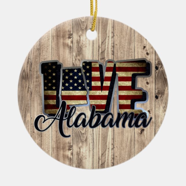 Alabama Love American Flag Star And Stripes Ceramic Ornament (Front)
