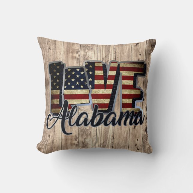 Alabama Love American Flag Star And Stripes Cushion (Front)