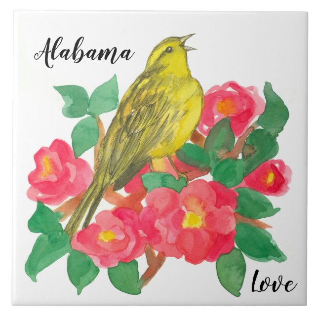 Alabama Love Yellowhammer Camellia Flowers Ceramic Tile (Front)