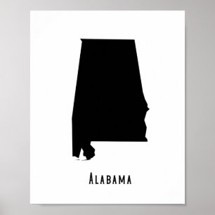 Alabama Map - Black and White Modern Alabama Map Poster