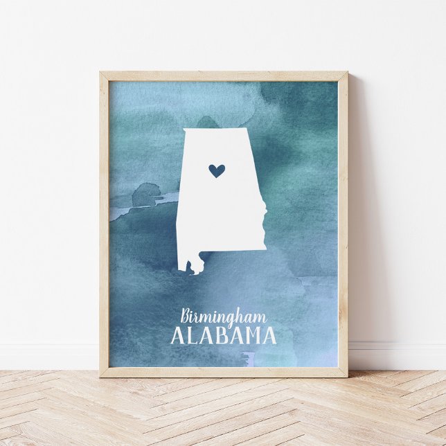 Alabama Map Blue Watercolor Personalised Art Poster (Creator Uploaded)