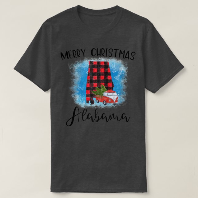 Alabama Merry Christmas Truck  Buffalo Plaid Xmas  T-Shirt (Design Front)