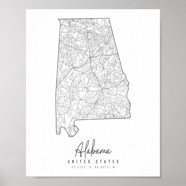 Alabama Minimal Street Map Poster (Front)