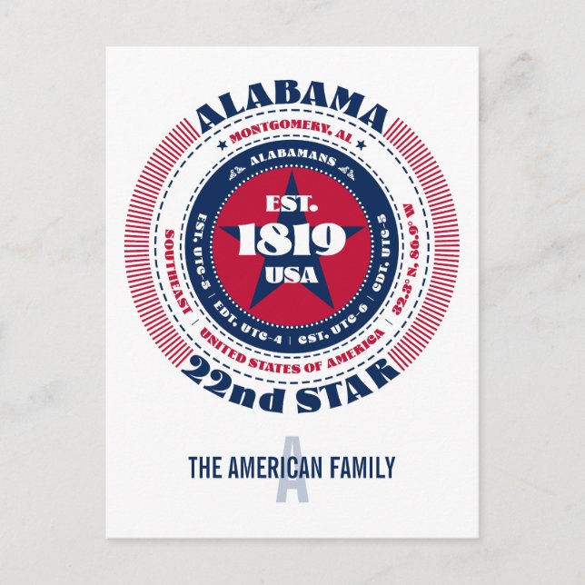 Alabama, Montgomery, AL, Patriotic, Monogram Postcard (Front)