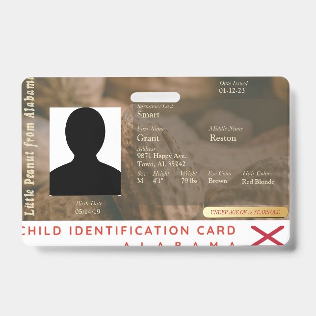 Alabama- My Little Peanut Child ID Badge (Front)