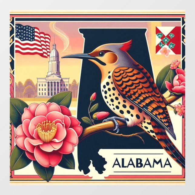 Alabama Northern Flicker Bird & Camellia Flower (Sheet)