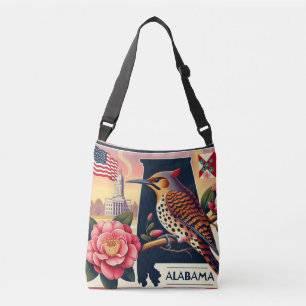 Alabama Northern Flicker Bird & Camellia Flower Crossbody Bag