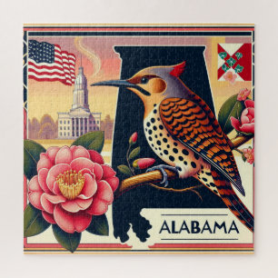 Alabama Northern Flicker Bird & Camellia Flower Jigsaw Puzzle