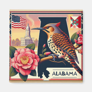 Alabama Northern Flicker Bird & Camellia Flower Magnet
