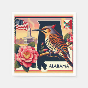 Alabama Northern Flicker Bird & Camellia Flower Napkin