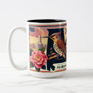 Alabama Northern Flicker Bird & Camellia Flower Two-Tone Coffee Mug