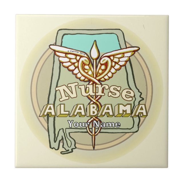 Alabama Nurse Caduceus Ceramic Tile (Front)