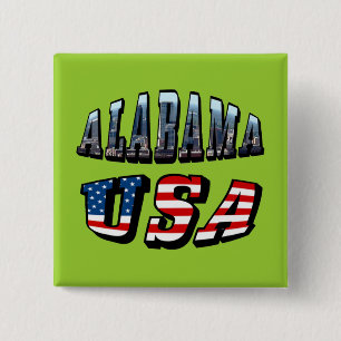 Alabama Picture and USA Flag Font 15 Cm Square Badge