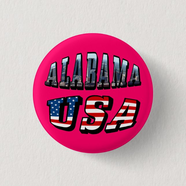 Alabama Picture and USA Flag Font 3 Cm Round Badge (Front)