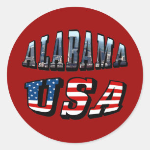 Alabama Picture and USA Flag Font Classic Round Sticker